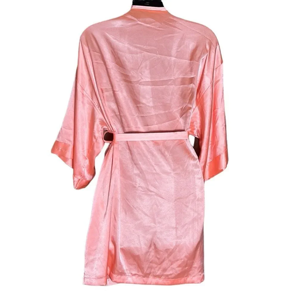 Victoria’s Secret coral silky satin short robe xs/s loungewear luxurious sleep
